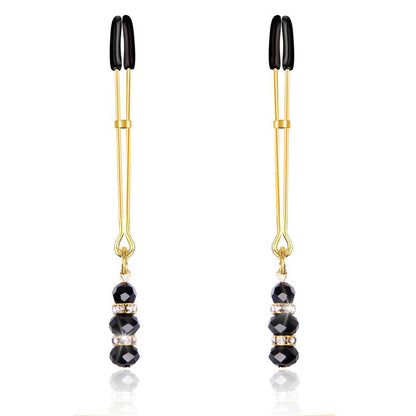 LATETOBED BDSM LINE - PINZAS PARA PEZONES CON BOLAS DE CRISTAL DORADO
