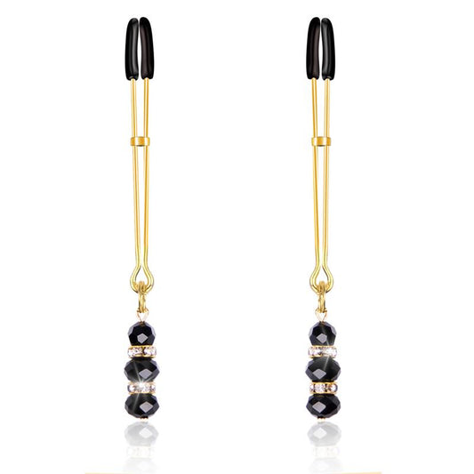 LATETOBED BDSM LINE - PINZAS PARA PEZONES CON BOLAS DE CRISTAL DORADO