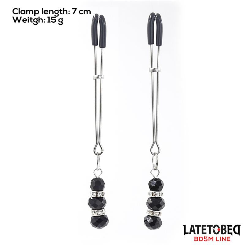 LATETOBED BDSM LINE - PINZAS PARA PEZONES CON BORLAS DE CRISTAL