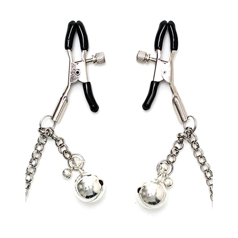 BONDAGE PLAY - PINZAS PARA PEZONES CON CADENA Y CASCABEL