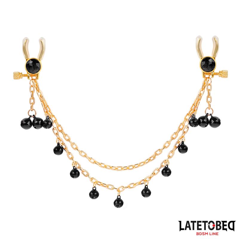 LATETOBED BDSM LINE - PINZAS PARA PEZONES CON CADENA Y CASCABELES