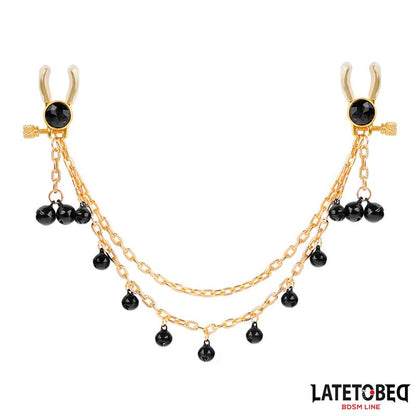 LATETOBED BDSM LINE - PINZAS PARA PEZONES CON CADENA Y CASCABELES
