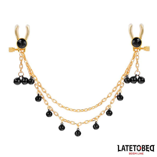 LATETOBED BDSM LINE - PINZAS PARA PEZONES CON CADENA Y CASCABELES