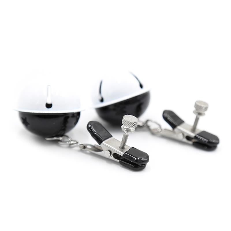 LATETOBED BDSM LINE - PINZAS PARA PEZONES CON CASCABELES BLANCO/NEGRO