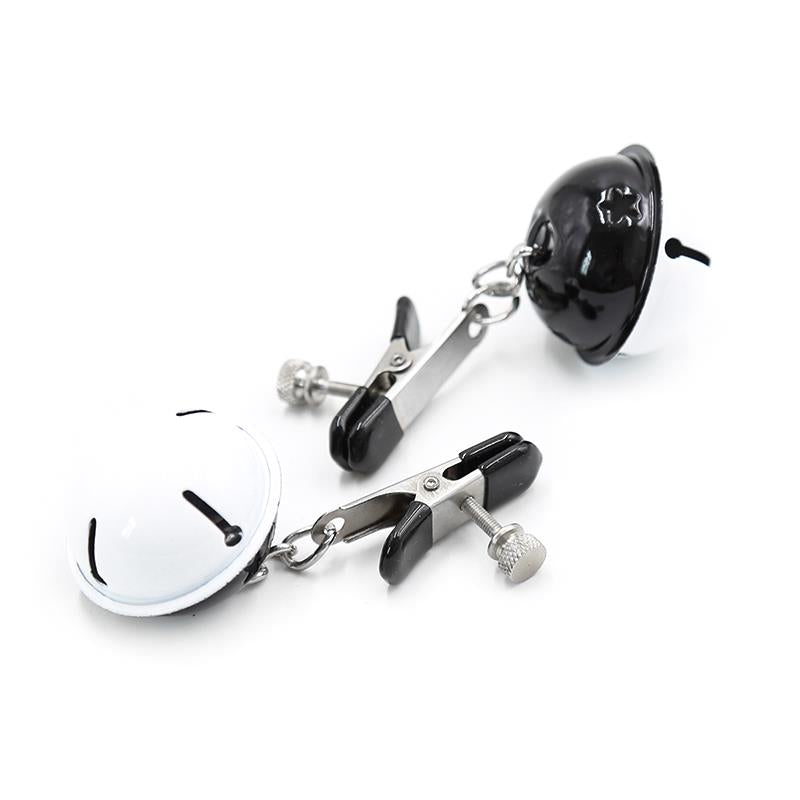 LATETOBED BDSM LINE - PINZAS PARA PEZONES CON CASCABELES BLANCO/NEGRO