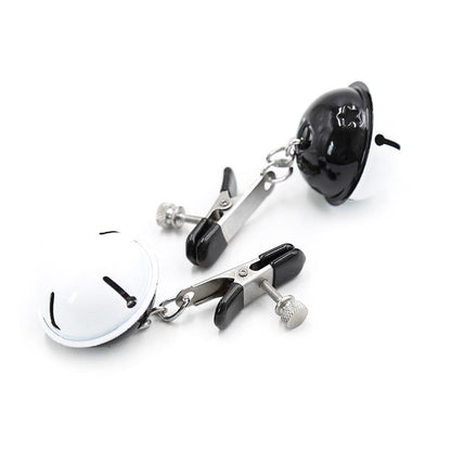 LATETOBED BDSM LINE - PINZAS PARA PEZONES CON CASCABELES BLANCO/NEGRO