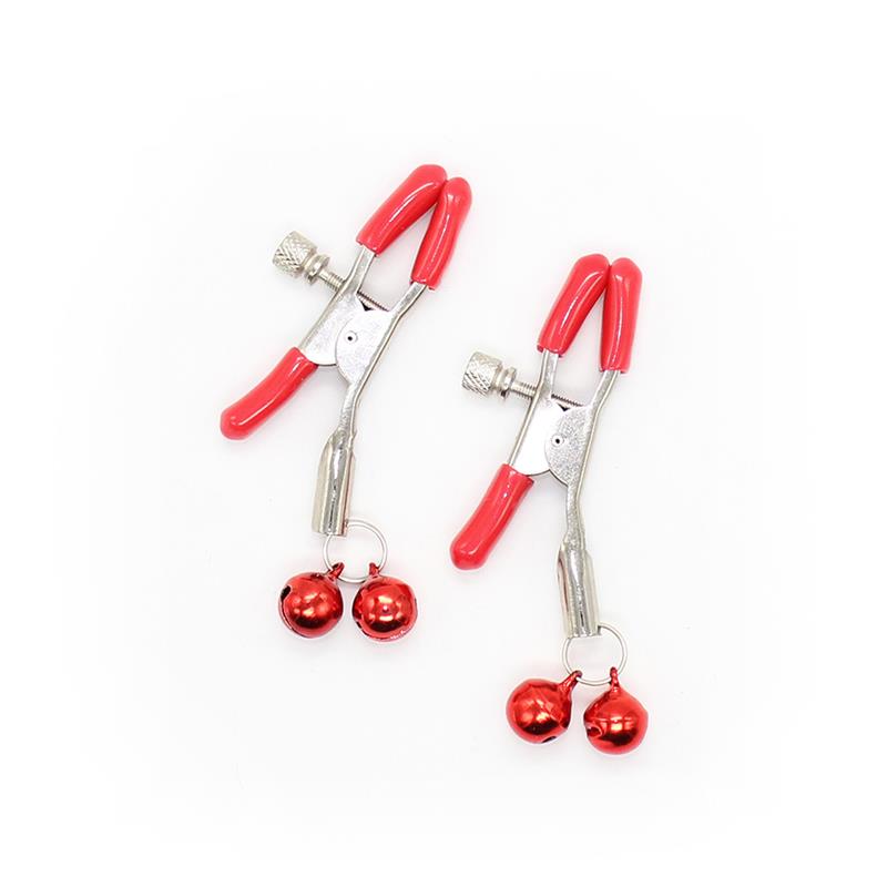 LATETOBED BDSM LINE - PINZAS PARA PEZONES CON CASCABELES METAL ROJO