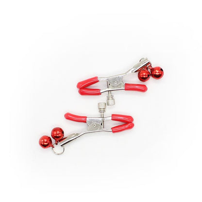 LATETOBED BDSM LINE - PINZAS PARA PEZONES CON CASCABELES METAL ROJO