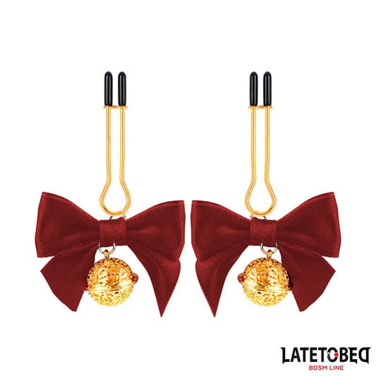 LATETOBED BDSM LINE - PINZAS PARA PEZONES CON LAZOS ROJOS