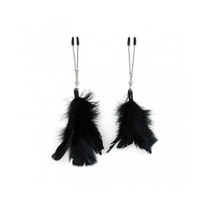 BONDAGE PLAY - PINZAS PARA PEZONES CON PLUMAS NEGRAS AJUSTABLES