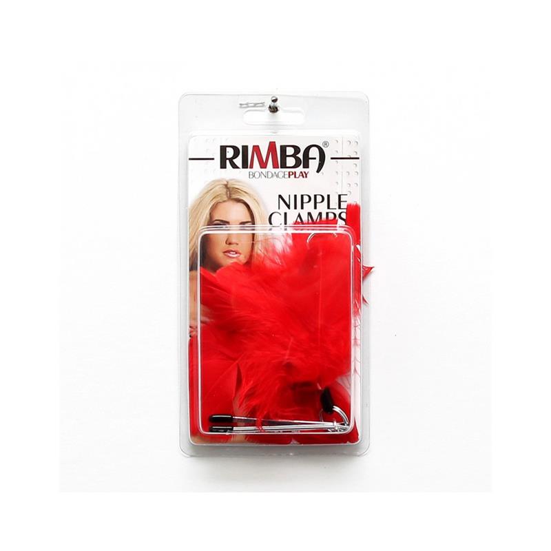 BONDAGE PLAY - PINZAS PARA PEZONES CON PLUMAS ROJAS AJUSTABLES