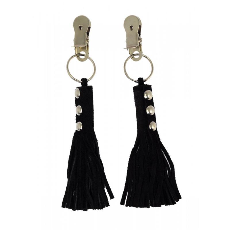 BONDAGE PLAY - PINZAS PARA PEZONES CUERO FLECOS NEGRO