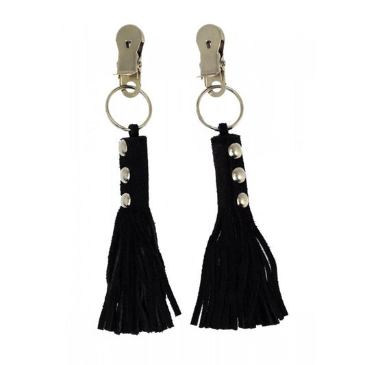 BONDAGE PLAY - PINZAS PARA PEZONES CUERO FLECOS NEGRO