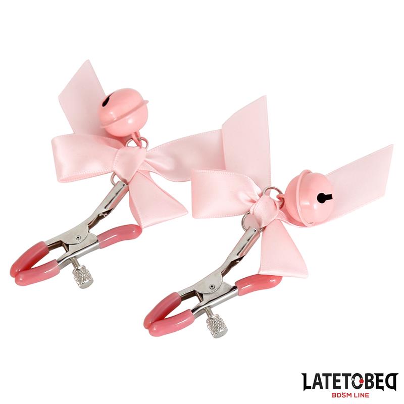 LATETOBED BDSM LINE - PINZAS PARA PEZONES LAZO Y CASCABEL ROSA