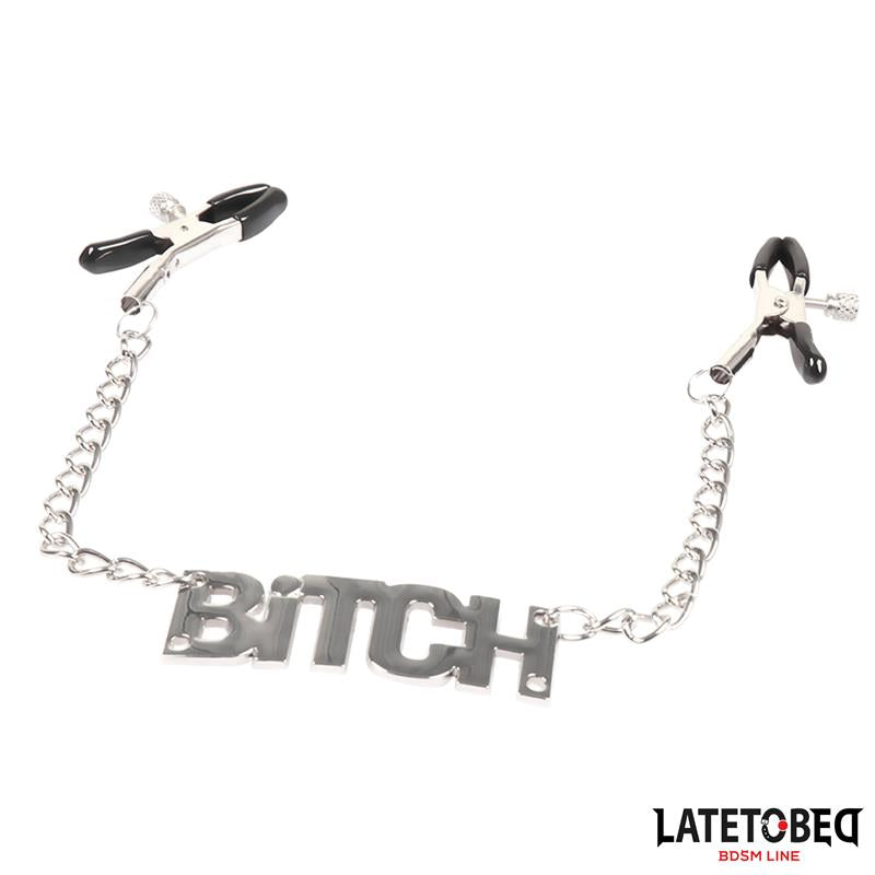 LATETOBED BDSM LINE - PINZAS PARA PEZONES LEMA BITCH