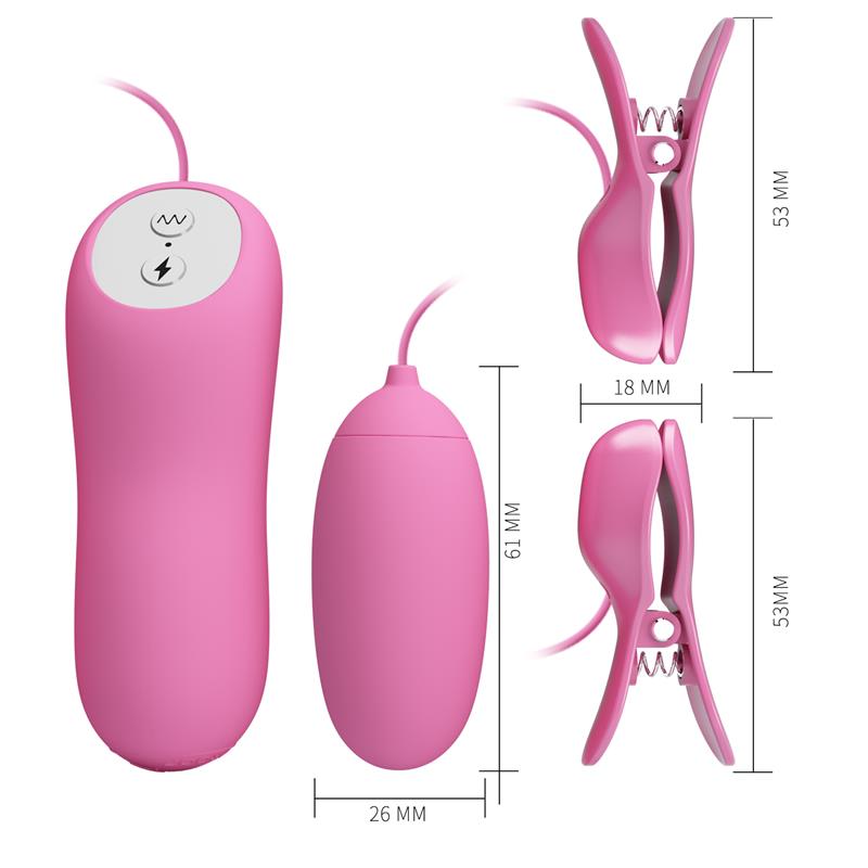 PRETTYLOVE - PINZAS PARA PEZONES Y HUEVO VIBRADOR CON ELECTRO SHOCK