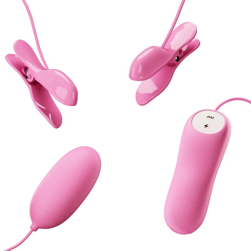 PRETTYLOVE - PINZAS PARA PEZONES Y HUEVO VIBRADOR CON ELECTRO SHOCK