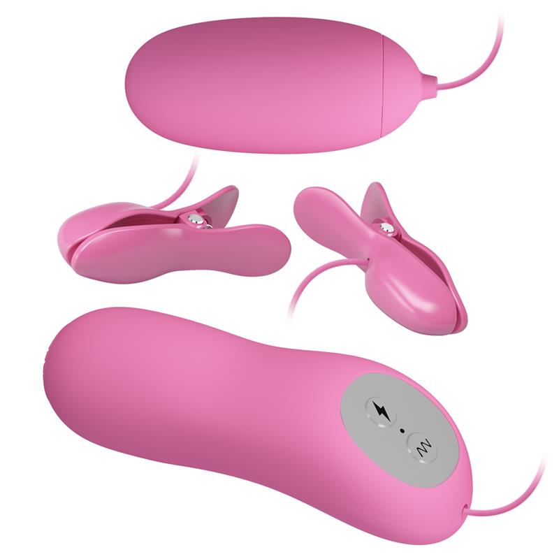 PRETTYLOVE - PINZAS PARA PEZONES Y HUEVO VIBRADOR CON ELECTRO SHOCK