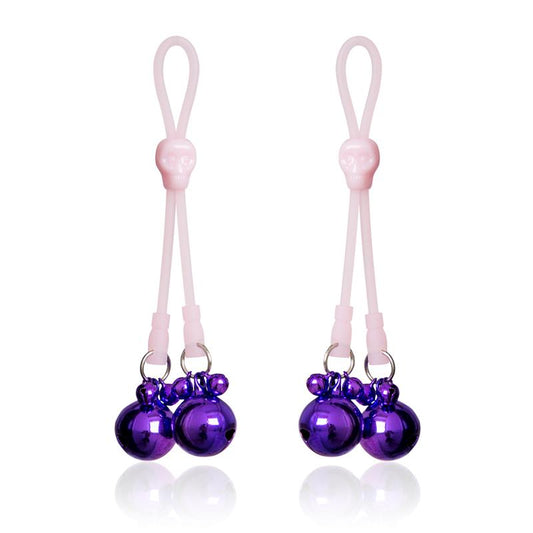 LATETOBED BDSM LINE - PINZAS PEZONES CALABERAS Y CASCABELES SILICONA Y METAL ROSA/PÚRPURA