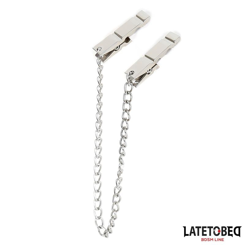 LATETOBED BDSM LINE - PINZAS PEZONES CON CADENA 40.5CM ZINC