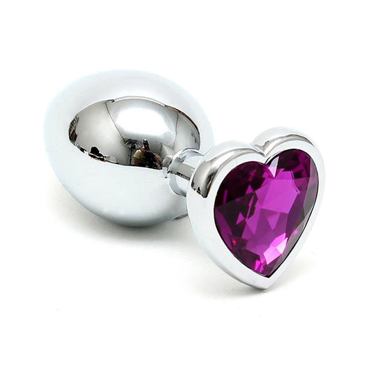 BONDAGE PLAY - PLUG ANAL ACERO INOX CRISTAL CORAZÓN PÚRPURA