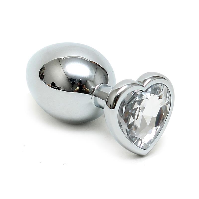 BONDAGE PLAY - PLUG ANAL ACERO INOX CRISTAL CORAZÓN TRANSPARENTE