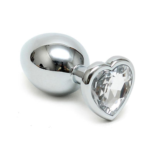 BONDAGE PLAY - PLUG ANAL ACERO INOX CRISTAL CORAZÓN TRANSPARENTE