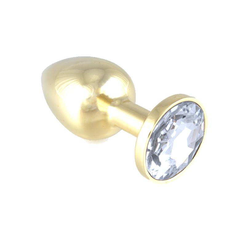 BONDAGE PLAY - PLUG ANAL ACERO INOXIDABLE DORADO - TRANSPARENTE