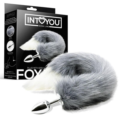 INTOYOU BDSM LINE - PLUG ANAL CON COLA DE ZORRO GRIS Y BLANCO