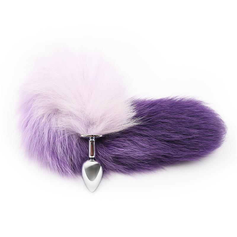 LATETOBED BDSM LINE - PLUG ANAL CON COLA DE ZORRO PÚRPURA Y BLANCO TALLA S