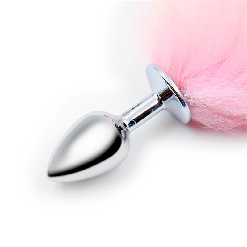 LATETOBED BDSM LINE - PLUG ANAL CON COLA DE ZORRO ROSA Y BLANCA TALLA S