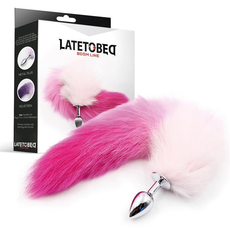 LATETOBED BDSM LINE - PLUG ANAL CON COLA DE ZORRO ROSA Y BLANCA TALLA S