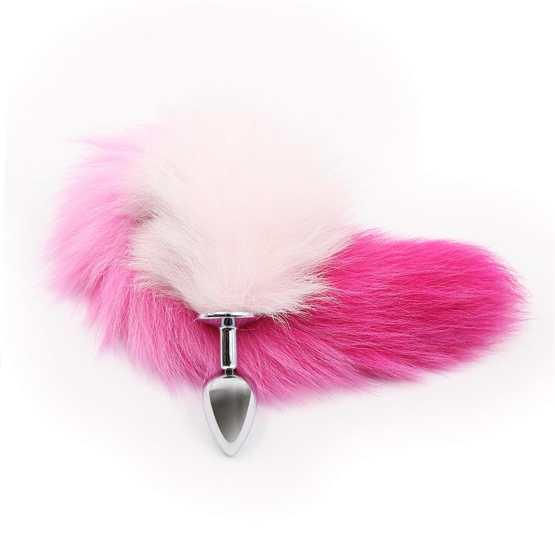 LATETOBED BDSM LINE - PLUG ANAL CON COLA DE ZORRO ROSA Y BLANCA TALLA S