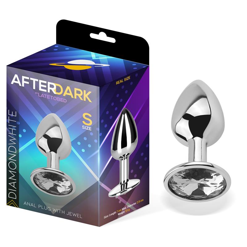 AFTERDARK - PLUG ANAL CON JOYA COLOR BLANCO DIAMANTE TALLA S ALUMINIO