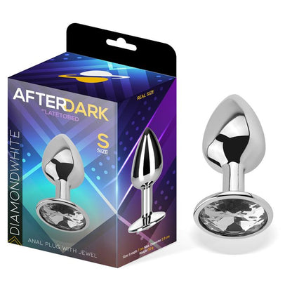 AFTERDARK - PLUG ANAL CON JOYA COLOR BLANCO DIAMANTE TALLA S ALUMINIO