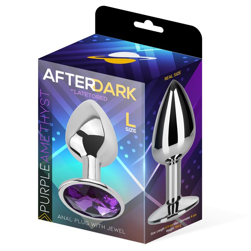 AFTERDARK - PLUG ANAL CON JOYA PÚRPURA AMATISTA TALLA L ALUMINIO