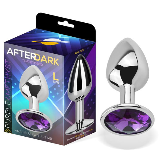 AFTERDARK - PLUG ANAL CON JOYA PÚRPURA AMATISTA TALLA L ALUMINIO