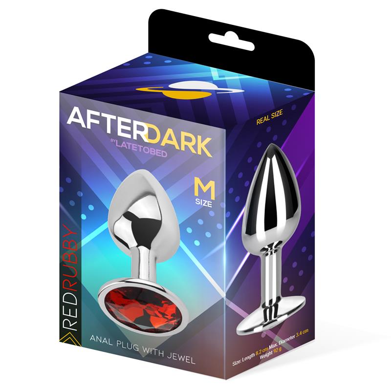 AFTERDARK - PLUG ANAL CON JOYA ROJO RUBÍ TALLA M ALUMINIO