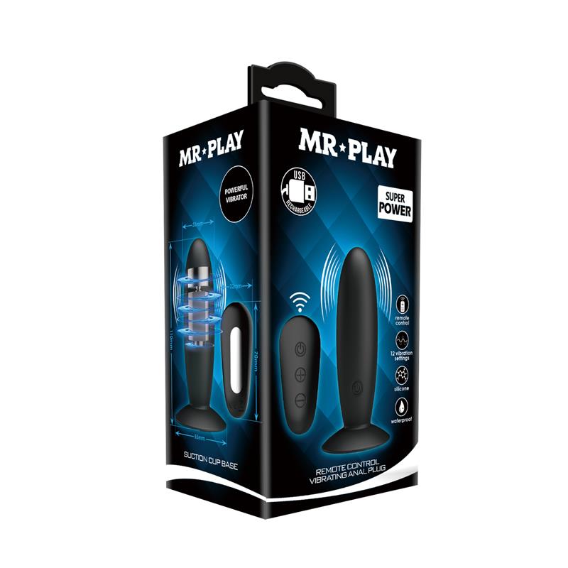 MR PLAY - PLUG ANAL CON VIBRACIÓN NEGRO CONTROL REMOTO