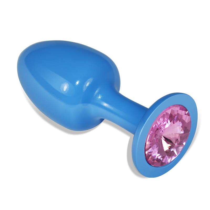 LOVETOY - PLUG ANAL DE METAL AZUL ROSEBUD CON JOYA ROSA