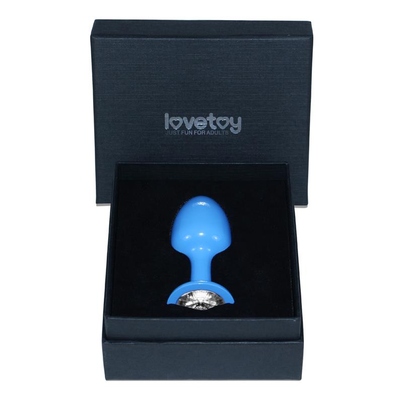 LOVETOY - PLUG ANAL DE METAL AZUL ROSEBUD CON JOYA TRANSPARENTE