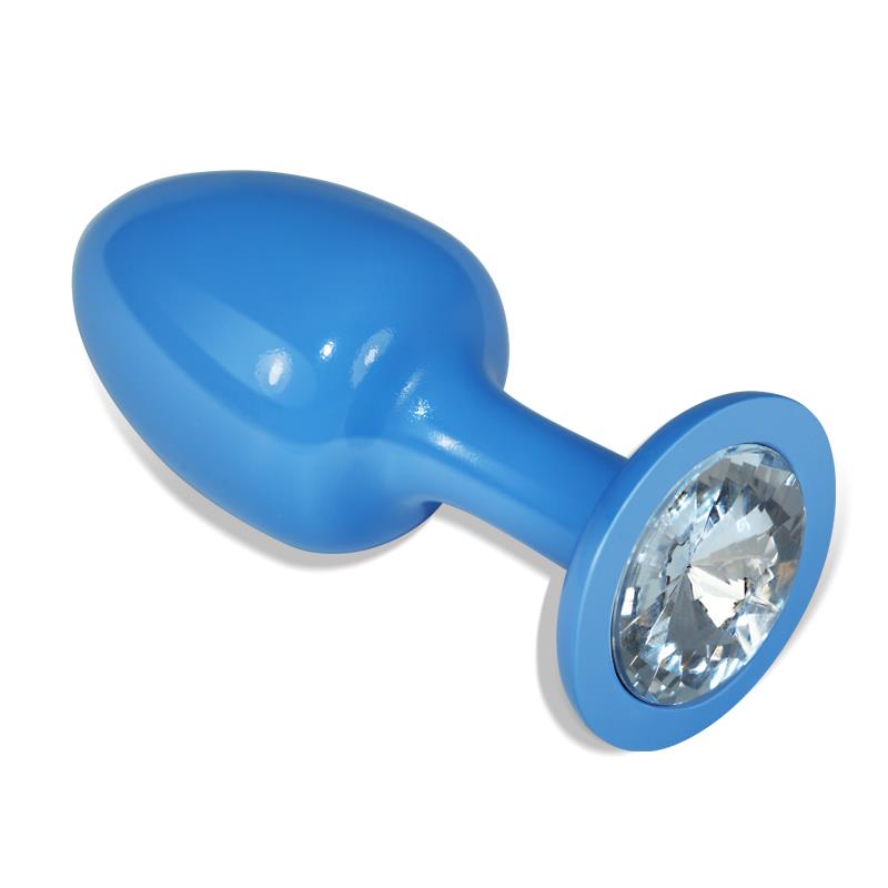 LOVETOY - PLUG ANAL DE METAL AZUL ROSEBUD CON JOYA TRANSPARENTE