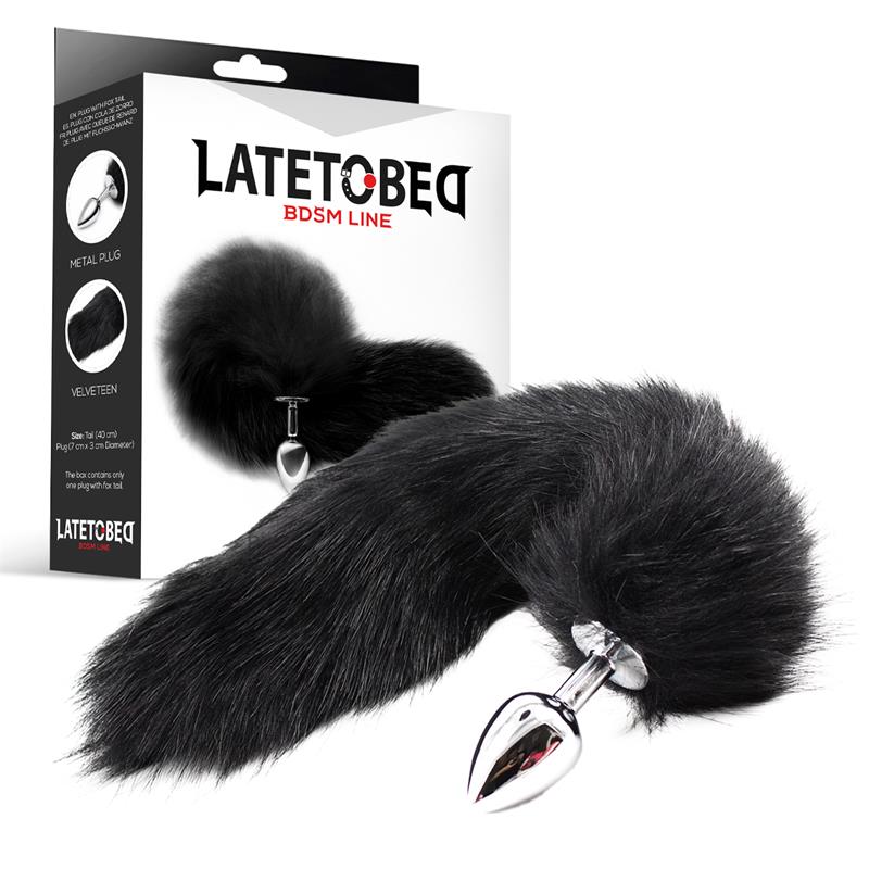 LATETOBED BDSM LINE - PLUG ANAL DE METAL CON COLA DE ZORRO SEDOSO 40 CM NEGRO