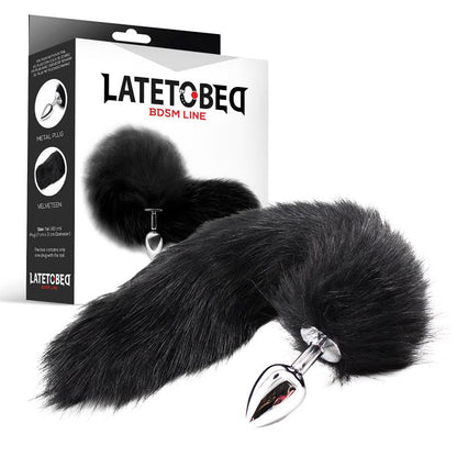 LATETOBED BDSM LINE - PLUG ANAL DE METAL CON COLA DE ZORRO SEDOSO 40 CM NEGRO