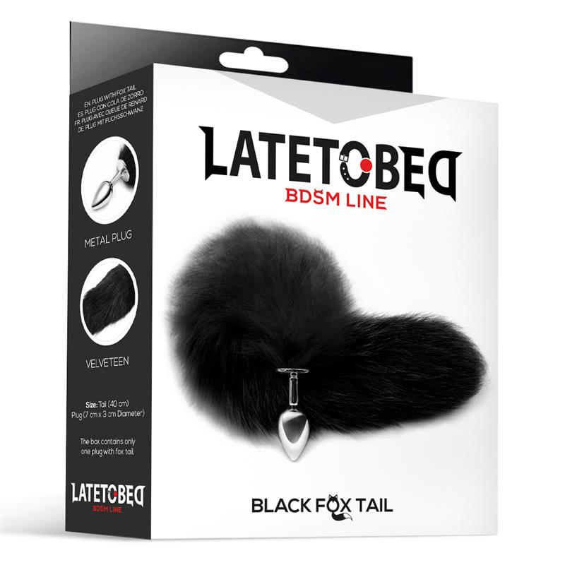 LATETOBED BDSM LINE - PLUG ANAL DE METAL CON COLA DE ZORRO SEDOSO 40 CM NEGRO