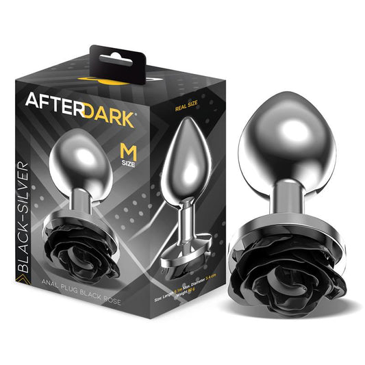 AFTERDARK - PLUG ANAL DE METAL CON ROSA NEGRA EN LA BASE TALLA M