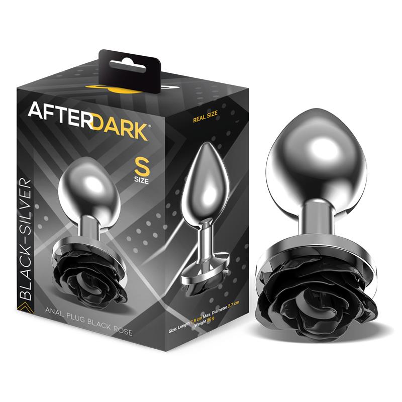 AFTERDARK - PLUG ANAL DE METAL CON ROSA NEGRA EN LA BASE TALLA S