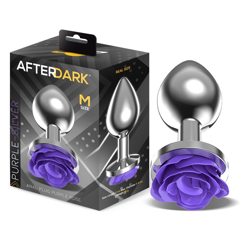 AFTERDARK - PLUG ANAL EM METAL COM ROSA PÚRPURA NA BASE TAMANHO M