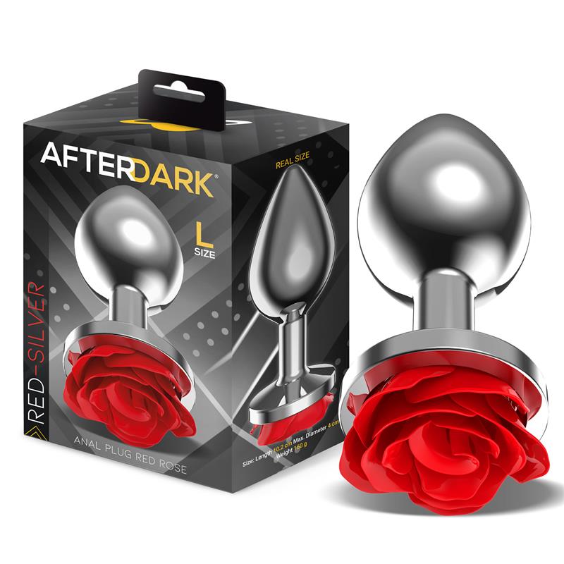 AFTERDARK - PLUG ANAL EM METAL COM ROSA VERMELHA NA BASE TAMANHO L