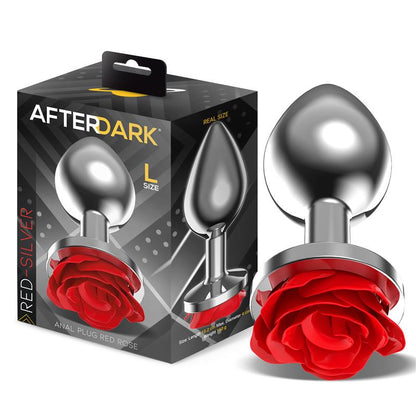 AFTERDARK - PLUG ANAL EM METAL COM ROSA VERMELHA NA BASE TAMANHO L